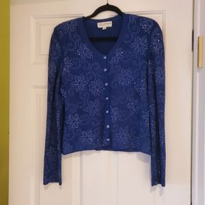 ST JOHN EVENING ROYAL BLUE SEQUINED SWEATER SZ 12